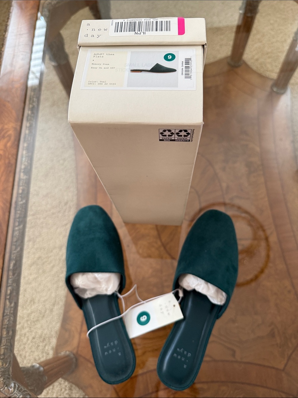 a new day Thea Teal Green Slip-On Flat Mules Women 9